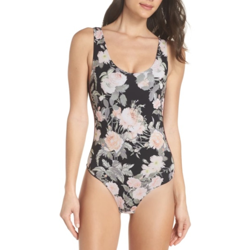 Stance Beau Black Floral Bodysuit Size Medium